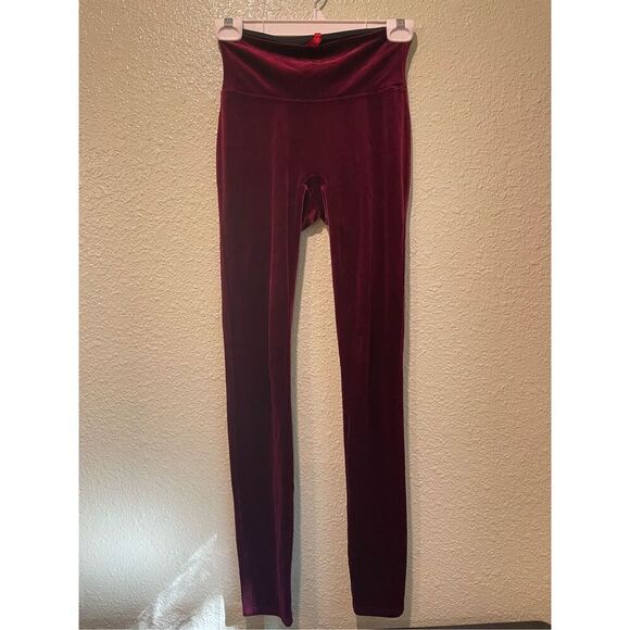 Spanx Womens Rich Burgundy High Rise Velvet Stretch Pull On Leggings Small - Picture 2 of 7